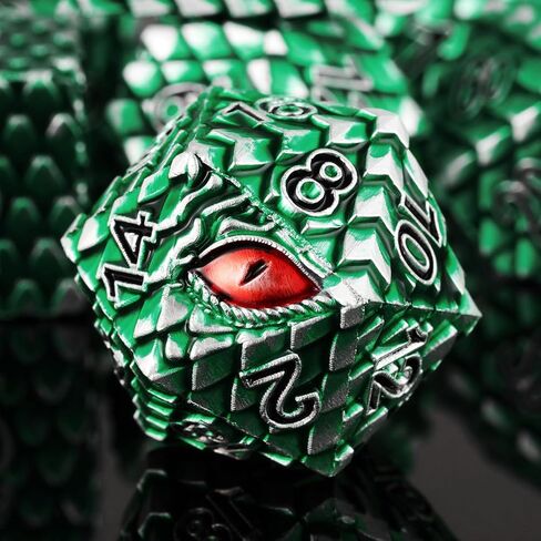 Metal Dice Set D&D,7 PCS Dragon Scale Metallic DND Dice Set,Dragon Eye Metal Dice with Gift Metal Box for Dungeons and Dragon Tabletop Game (Black Dragon Scale & Red Eye) in Saudi Arabia