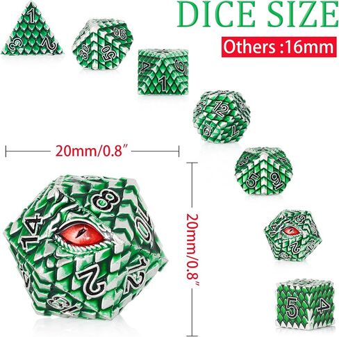 Metal Dice Set D&D,7 PCS Dragon Scale Metallic DND Dice Set,Dragon Eye Metal Dice with Gift Metal Box for Dungeons and Dragon Tabletop Game (Black Dragon Scale & Red Eye) in Saudi Arabia