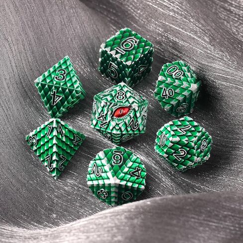 Metal Dice Set D&D,7 PCS Dragon Scale Metallic DND Dice Set,Dragon Eye Metal Dice with Gift Metal Box for Dungeons and Dragon Tabletop Game (Black Dragon Scale & Red Eye) in Saudi Arabia