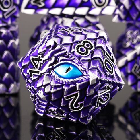 Metal Dice Set D&D,7 PCS Dragon Scale Metallic DND Dice Set,Dragon Eye Metal Dice with Gift Metal Box for Dungeons and Dragon Tabletop Game (Black Dragon Scale & Red Eye) in Saudi Arabia