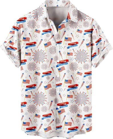 American Flag Hawaiian Shirts USA Beach Shirts for Men Patriotic Short Sleeve Independence Day Casual Button Down in Saudi Arabia