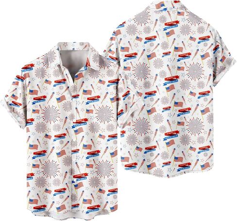 American Flag Hawaiian Shirts USA Beach Shirts for Men Patriotic Short Sleeve Independence Day Casual Button Down in Saudi Arabia