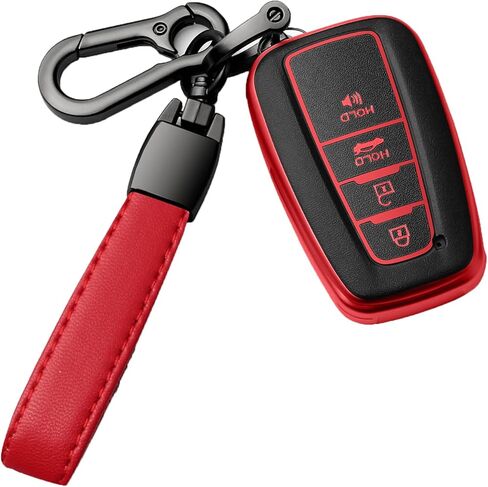 Autophone متوافق مع غطاء Toyota Key Fob مع سلسلة مفاتيح ناعمة من مادة TPU لمفتاح 2018-2023 Highlander RAV4 Camry C-HR Corolla Avalon Prius GT86 المفتاح الذكي (فقط للتنقل بدون مفتاح) أحمر مطفي in Kuwait