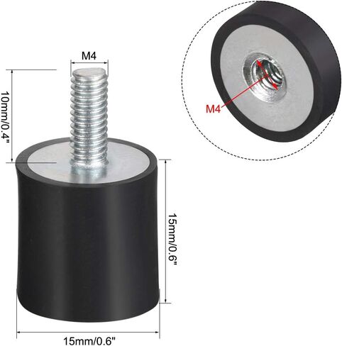 uxcell M4 Male Female Rubber Mounts, Shock Absorber, for Motor Generator Compressor Garage Reverse Osmosis Pump Impact Air Generator Car Bobbins, D10mmxH15mm 4pcs in Saudi Arabia