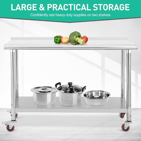 Garvee Stainless Steel Work Table, 36x24x35 Inch Metal Trolley Heavy Duty Double Tier Workbench, Food Preparation Stainless Steel Table for Kitchen Restaurant Commercial Workstation, NSF Certificated in Kuwait