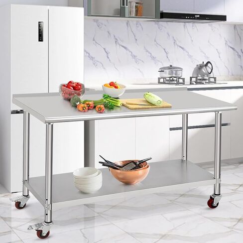 Garvee Stainless Steel Work Table, 36x24x35 Inch Metal Trolley Heavy Duty Double Tier Workbench, Food Preparation Stainless Steel Table for Kitchen Restaurant Commercial Workstation, NSF Certificated in Kuwait