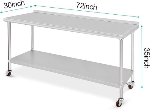 Garvee Stainless Steel Work Table, 36x24x35 Inch Metal Trolley Heavy Duty Double Tier Workbench, Food Preparation Stainless Steel Table for Kitchen Restaurant Commercial Workstation, NSF Certificated in Kuwait