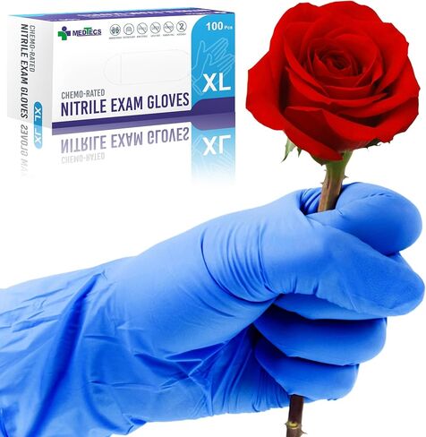 Medtecs Nitrile Gloves Disposable Latex-Free with Chemo-Rated Protection & Breathable Design - 4 Mil Thickness, Ambidextrous, Powder-Free and Over 500% Elongation - Blue XL (4.7" x9.6") - 100PC in Saudi Arabia