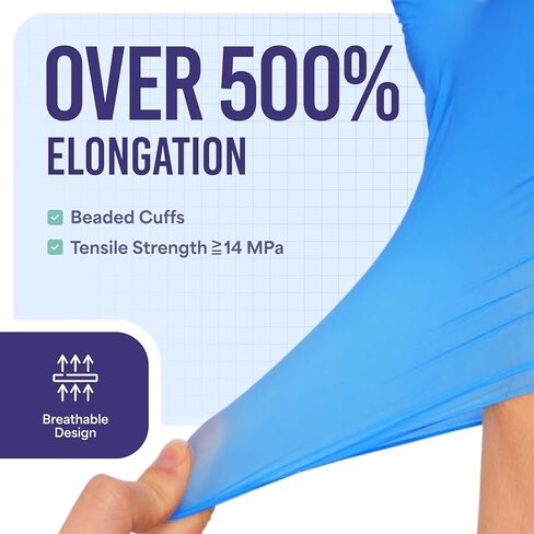 قفازات النتريل من Medtecs خالية من اللاتكس مع حماية مصنفة كيميائيًا وتصميم مسامي - سماكة 4 مل، يمكن استخدامها بكلتا اليدين، خالية من البودرة واستطالة أكثر من 500% - أزرق M (3.7 بوصة × 9.6 بوصة) - 1000 قطعة in Kuwait