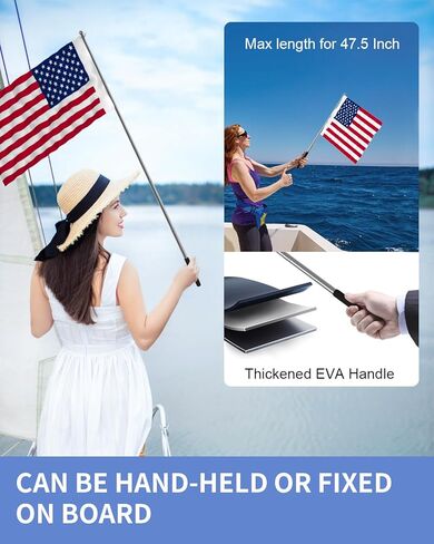 علم القارب الأمريكي، حامل علم القارب البرتقالي 48 بوصة علم التزلج على الماء قابل للتعديل سارية علم القارب لقضبان مستديرة ومربعة عائمة مقاس 0.59-2 بوصة، علم الكاياك مع علم بديل للسباحين ومتصفحي الأمواج in Kuwait