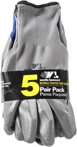 5-Pair Pack Wells Lamont Nitrile Work Gloves | Lightweight, Abrasion Resistant | Large (580LA), Grey in Saudi Arabia