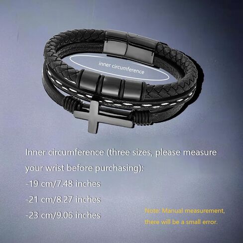 Mens Leather Bracelet Sterling Stainless Cross Religious Bracelets Black Microfiber Leather Cuff Bangle Gift of God's Love in Saudi Arabia