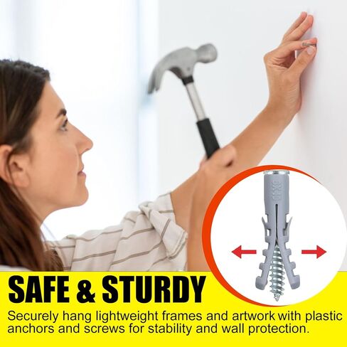 100-Piece 8# Drywall Anchors and Screws Combo Pack - Includes 50 Screws and 50 Plastic Wall Anchors for Sturdy Installation - Heavy Duty Screws and Anchors for Home Improvement in Kuwait