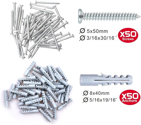 100-Piece 8# Drywall Anchors and Screws Combo Pack - Includes 50 Screws and 50 Plastic Wall Anchors for Sturdy Installation - Heavy Duty Screws and Anchors for Home Improvement in Kuwait