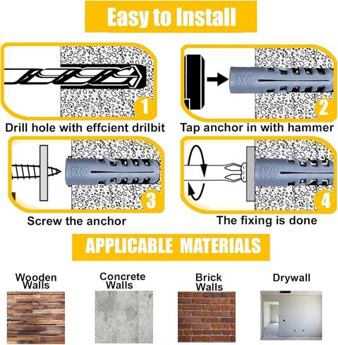100-Piece 8# Drywall Anchors and Screws Combo Pack - Includes 50 Screws and 50 Plastic Wall Anchors for Sturdy Installation - Heavy Duty Screws and Anchors for Home Improvement in Kuwait