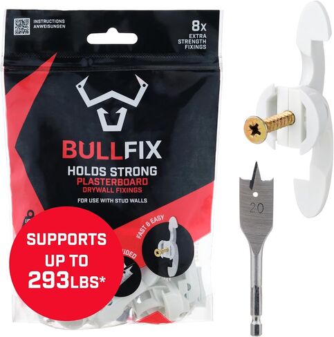 مثبتات الحوائط الجافة شديدة التحمل من Bullfix، تحمل ما يصل إلى 293 رطلًا، مجموعة تثبيت مرساة الحائط المجوفة، أقوى من مسامير التبديل ومسمار مسمار الفراشة، ومراسي الجدار الجاف ومجموعة البراغي - حزمة المبتدئين in Kuwait