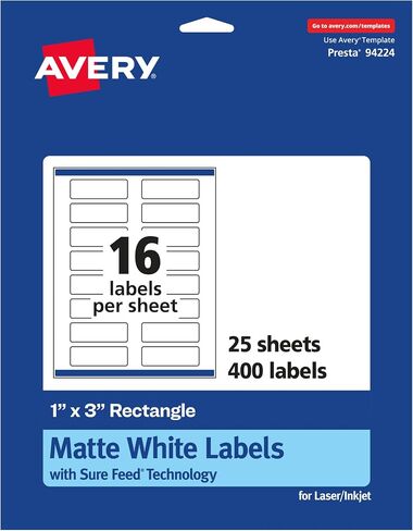 Avery Matte White Rectangle Labels with Sure Feed, 1" x 3", 400 Matte White Printable Labels in Saudi Arabia