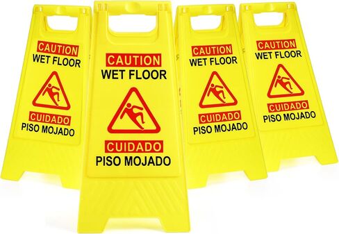 4 Pack Caution Wet Floor Sign, 24 Inch Slippery When Wet Sign, 2 Sided Bilingual Folding A-Frame Sign for Commercial Use, Yellow in Saudi Arabia