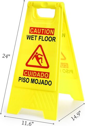 4 Pack Caution Wet Floor Sign, 24 Inch Slippery When Wet Sign, 2 Sided Bilingual Folding A-Frame Sign for Commercial Use, Yellow in Saudi Arabia