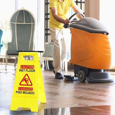 4 Pack Caution Wet Floor Sign, 24 Inch Slippery When Wet Sign, 2 Sided Bilingual Folding A-Frame Sign for Commercial Use, Yellow in Saudi Arabia