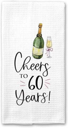Cheers Birthday Towel | 10th, 20th, 30th, 40th Birthday, 50th Birthday, 60th, 70th Birthday | Anniversay Party Decor Hostess Gift Celebration Champagne (60 Years) in Kuwait