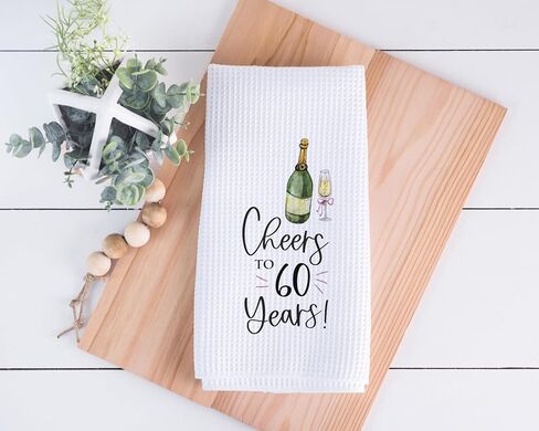 Cheers Birthday Towel | 10th, 20th, 30th, 40th Birthday, 50th Birthday, 60th, 70th Birthday | Anniversay Party Decor Hostess Gift Celebration Champagne (60 Years) in Kuwait