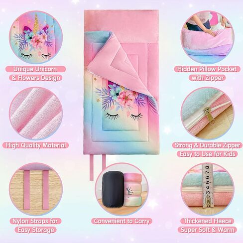 حقيبة نوم للأطفال للبنات والأولاد بألوان قوس قزح ووحيد القرن للأطفال الصغار، حقيبة نوم سميكة من الصوف للأطفال الصغار، بساط قيلولة لمرحلة ما قبل المدرسة، وحقيبة نوم رياض الأطفال، كيس نوم in Kuwait