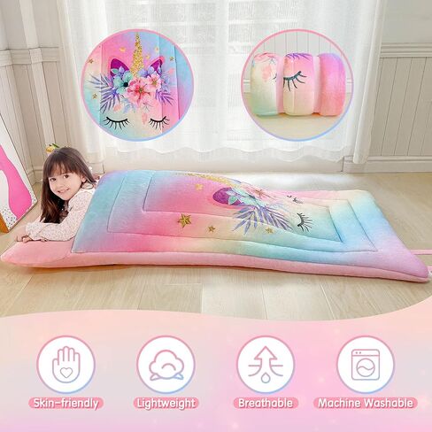 حقيبة نوم للأطفال للبنات والأولاد بألوان قوس قزح ووحيد القرن للأطفال الصغار، حقيبة نوم سميكة من الصوف للأطفال الصغار، بساط قيلولة لمرحلة ما قبل المدرسة، وحقيبة نوم رياض الأطفال، كيس نوم in Kuwait