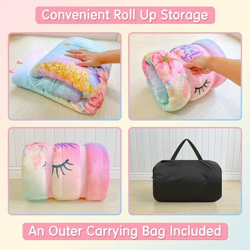 حقيبة نوم للأطفال للبنات والأولاد بألوان قوس قزح ووحيد القرن للأطفال الصغار، حقيبة نوم سميكة من الصوف للأطفال الصغار، بساط قيلولة لمرحلة ما قبل المدرسة، وحقيبة نوم رياض الأطفال، كيس نوم in Kuwait