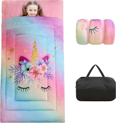حقيبة نوم للأطفال للبنات والأولاد بألوان قوس قزح ووحيد القرن للأطفال الصغار، حقيبة نوم سميكة من الصوف للأطفال الصغار، بساط قيلولة لمرحلة ما قبل المدرسة، وحقيبة نوم رياض الأطفال، كيس نوم in Kuwait