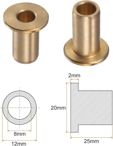 2 قطعة كم محمل شفة 8 مللي متر تتحمل 12 مللي متر OD 25 مللي متر طول 2 مللي متر سمك الشفة البرونزية جلبة البطانات ذاتية التشحيم كم للمعدات الصناعية in Kuwait