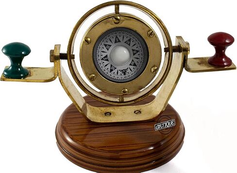 سفينة/قارب بحري AV بوصلة Binnacle Gimbals على مقتنيات قاعدة خشبية (هدية للرجال/النساء) (ديكور عتيق) in Kuwait