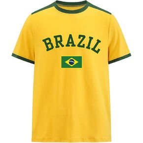 Men's Brazil Soccer Jersey Tees Letter Print Graphic Short Sleeve Crew Neck T Shirts Top in Kuwait