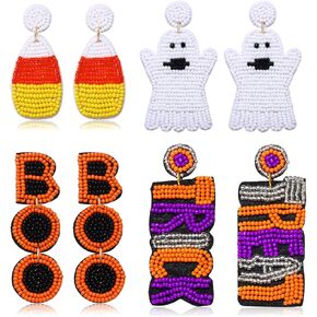 Halloween Beaded Earrings Set Spooky Boo Pumpkin Ghost Earrings for Women Candy Corn Trick Treat Drop Dangle Earrings for Cosplay Costume Parties Holiday Gifts in Kuwait