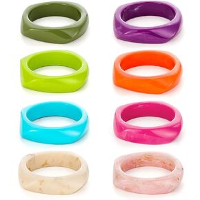 8 Pcs Colorful Resin Bangle Bracelets Set Wide Geometric & Irregular Shapes Trendy Wrist Cuffs Fashion Jewelry for Women in Saudi Arabia