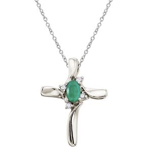10k White Gold Emerald and Diamond Cross Pendant in Saudi Arabia