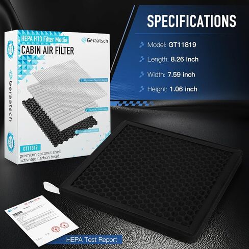HEPA Cabin Air Filter with Activated Carbon Bean, Certified 99.95% Filtration, CF11819 for Hyundai Santa Fe/Sonata/Azera, Kia Cadenza/Optima/Sedona, GMC Terrain, Chevy Equinox in Saudi Arabia