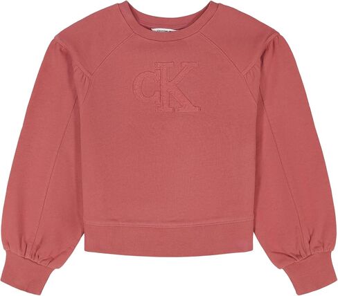 Calvin Klein Girls' Long Sleeve Popover Cozy Crew Neck Sweatshirt in Saudi Arabia