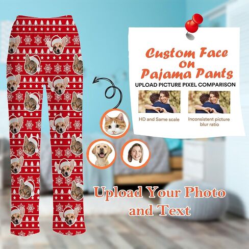 Custom Face Pajama Pants for Couple,Personalized Hearts Pajama Bottoms Sleepwear Gift for Men Women Christmas Anniversary in Kuwait