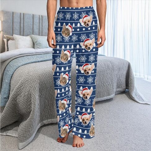 Custom Face Pajama Pants for Couple,Personalized Hearts Pajama Bottoms Sleepwear Gift for Men Women Christmas Anniversary in Kuwait