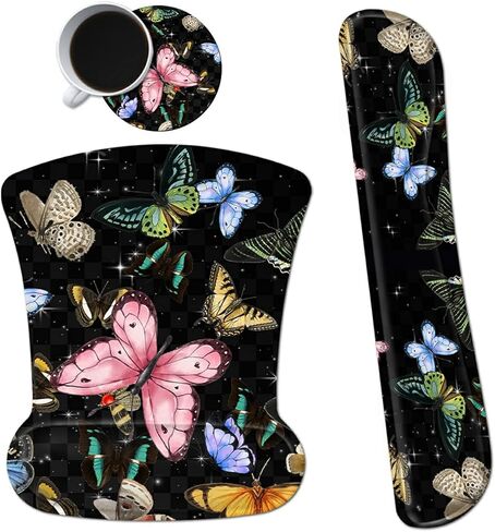 Ergonomic Mouse Pad with Wrist Support Gel Mouse Pads and Upgrade Keyboard Wrist Rest Pad Set, Coasters Non-Slip PU Base Mouse Mat for Office Gaming Computer Laptop Home, Dragonfly in Kuwait