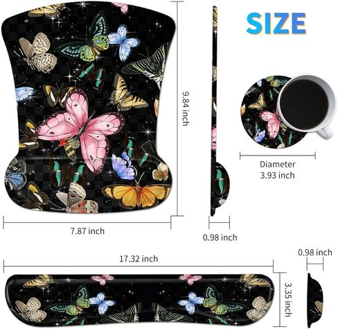 Ergonomic Mouse Pad with Wrist Support Gel Mouse Pads and Upgrade Keyboard Wrist Rest Pad Set, Coasters Non-Slip PU Base Mouse Mat for Office Gaming Computer Laptop Home, Dragonfly in Kuwait
