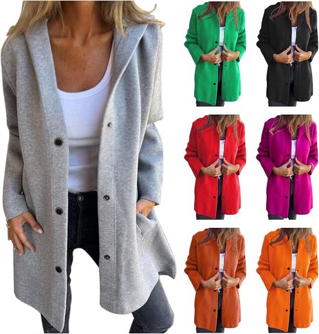 Single Breasted Hooded Jacket Women Casual Trench Coats Winter Pea Coat Loose Fit Hoodies Jackets Outerwear in Saudi Arabia