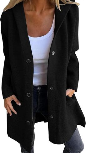 Single Breasted Hooded Jacket Women Casual Trench Coats Winter Pea Coat Loose Fit Hoodies Jackets Outerwear in Saudi Arabia