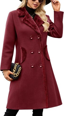 Women's Winter Coats Warm Double Breasted Pea Coat Lapel Collar Trench Coat Long Thick Slim Fit Outwear in Saudi Arabia