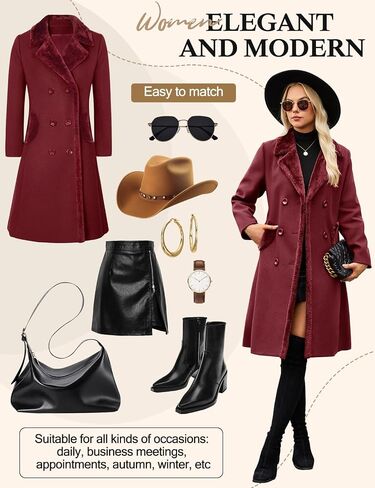 Women's Winter Coats Warm Double Breasted Pea Coat Lapel Collar Trench Coat Long Thick Slim Fit Outwear in Saudi Arabia