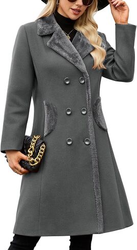 Women's Winter Coats Warm Double Breasted Pea Coat Lapel Collar Trench Coat Long Thick Slim Fit Outwear in Saudi Arabia