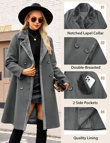 Women's Winter Coats Warm Double Breasted Pea Coat Lapel Collar Trench Coat Long Thick Slim Fit Outwear in Saudi Arabia