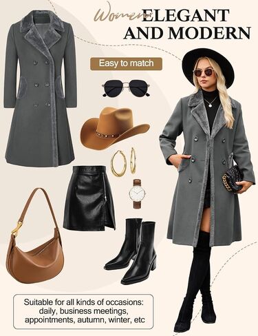 Women's Winter Coats Warm Double Breasted Pea Coat Lapel Collar Trench Coat Long Thick Slim Fit Outwear in Saudi Arabia