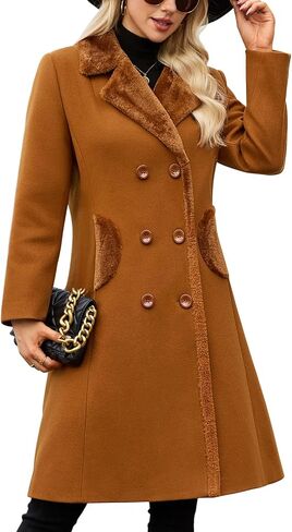 Women's Winter Coats Warm Double Breasted Pea Coat Lapel Collar Trench Coat Long Thick Slim Fit Outwear in Saudi Arabia